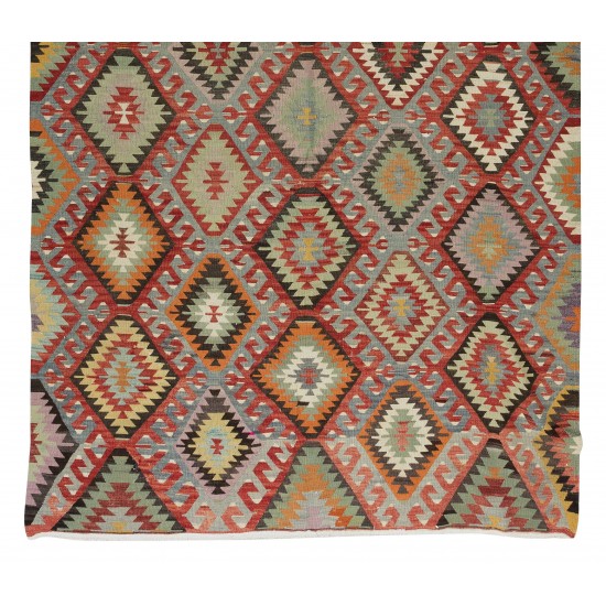 Multicolored Handmade Turkish Wool Kilim, One of a Kind Flat-Weave Rug, Floor Covering