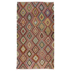 Multicolored Handmade Turkish Wool Kilim, One of a Kind Flat-Weave Rug, Floor Covering