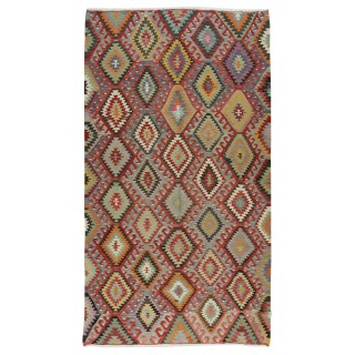 Multicolored Handmade Turkish Wool Kilim, One of a Kind Flat-Weave Rug, Floor Covering