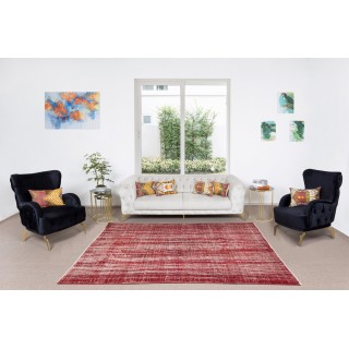 Distressed Handmade Turkish Vintage Rug Over-Dyed in Burgundy Red for Modern Interiors Distressed Handmade Turkish Vintage Rug Over-Dyed in Burgundy Red for Modern Interiors