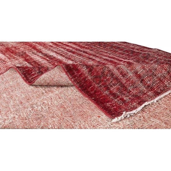 Distressed Handmade Turkish Vintage Rug Over-Dyed in Burgundy Red for Modern Interiors