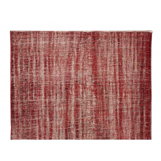 Distressed Handmade Turkish Vintage Rug Over-Dyed in Burgundy Red for Modern Interiors