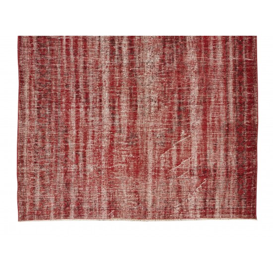 Distressed Handmade Turkish Vintage Rug Over-Dyed in Burgundy Red for Modern Interiors