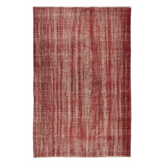 Distressed Handmade Turkish Vintage Rug Over-Dyed in Burgundy Red for Modern Interiors