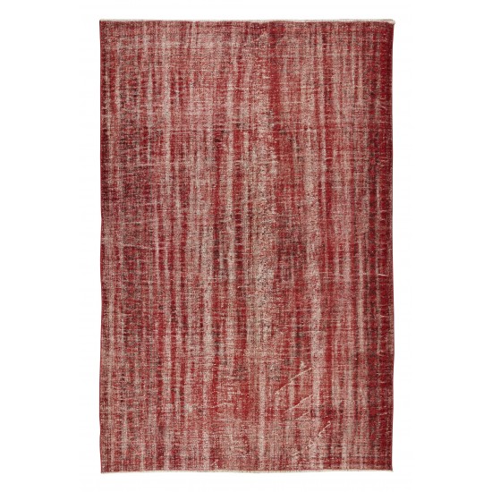 Distressed Handmade Turkish Vintage Rug Over-Dyed in Burgundy Red for Modern Interiors