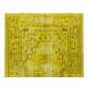 Hand Knotted Yellow Overdyed Wool Rug, Vintage Authentic Carpet From Turkey