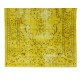 Hand Knotted Yellow Overdyed Wool Rug, Vintage Authentic Carpet From Turkey