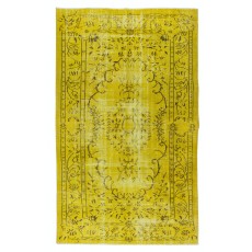 Hand Knotted Yellow Overdyed Wool Rug, Vintage Authentic Carpet From Turkey