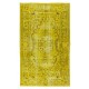 Hand Knotted Yellow Overdyed Wool Rug, Vintage Authentic Carpet From Turkey