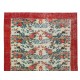 Handmade Floral Pattern Anatolian Area Rug with Red Border