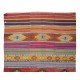 Vintage Turkish Hand Woven Kilim, Geometric & Striped Rug Made of 100% Wool