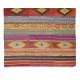 Turkish Vintage Hand Woven Kilim, Geometric & Striped Rug Made of 100% Wool