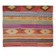 Vintage Turkish Hand Woven Kilim, Geometric & Striped Rug Made of 100% Wool