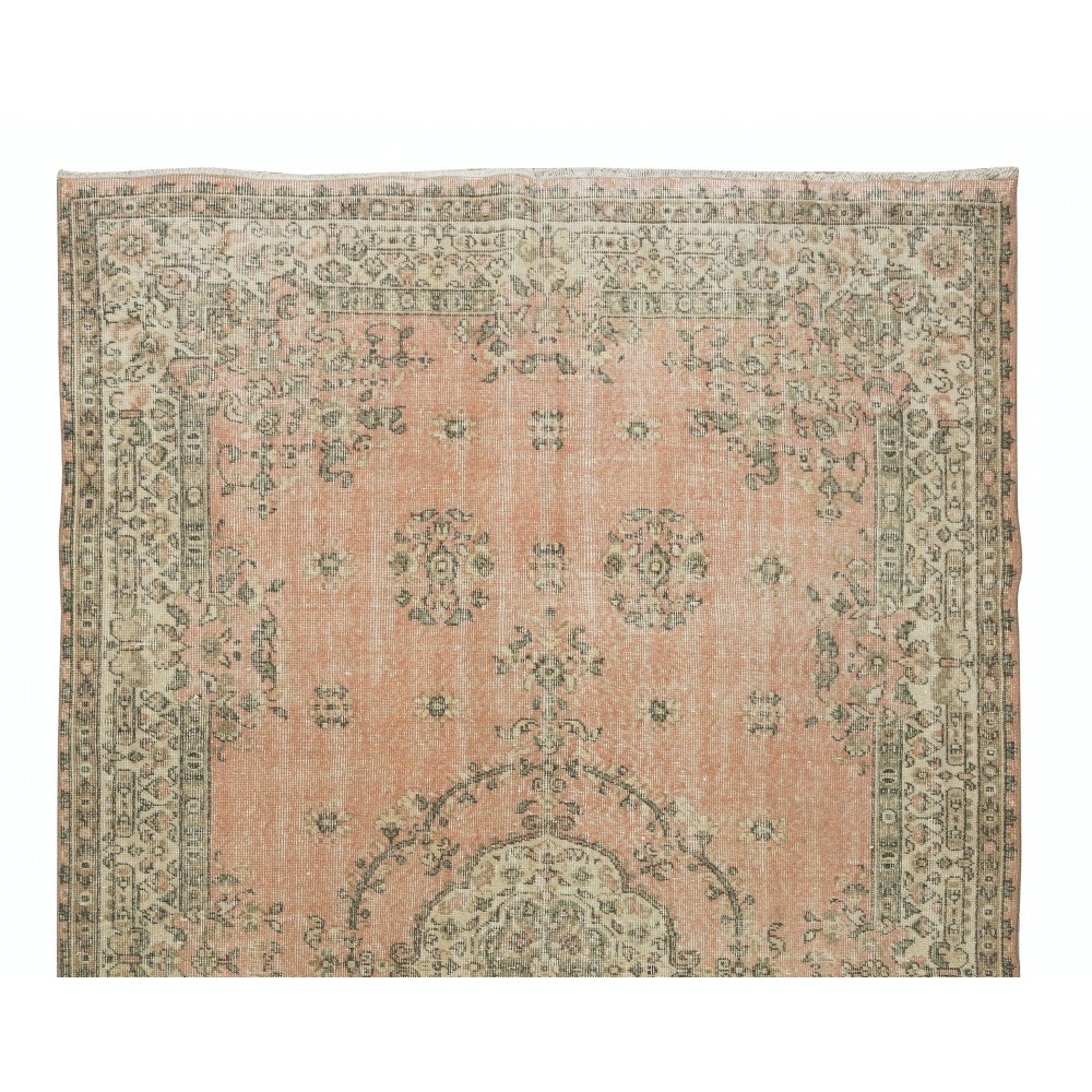 Vintage Handmade Medallion Design Anatolian Rug in Red, Beige and Green