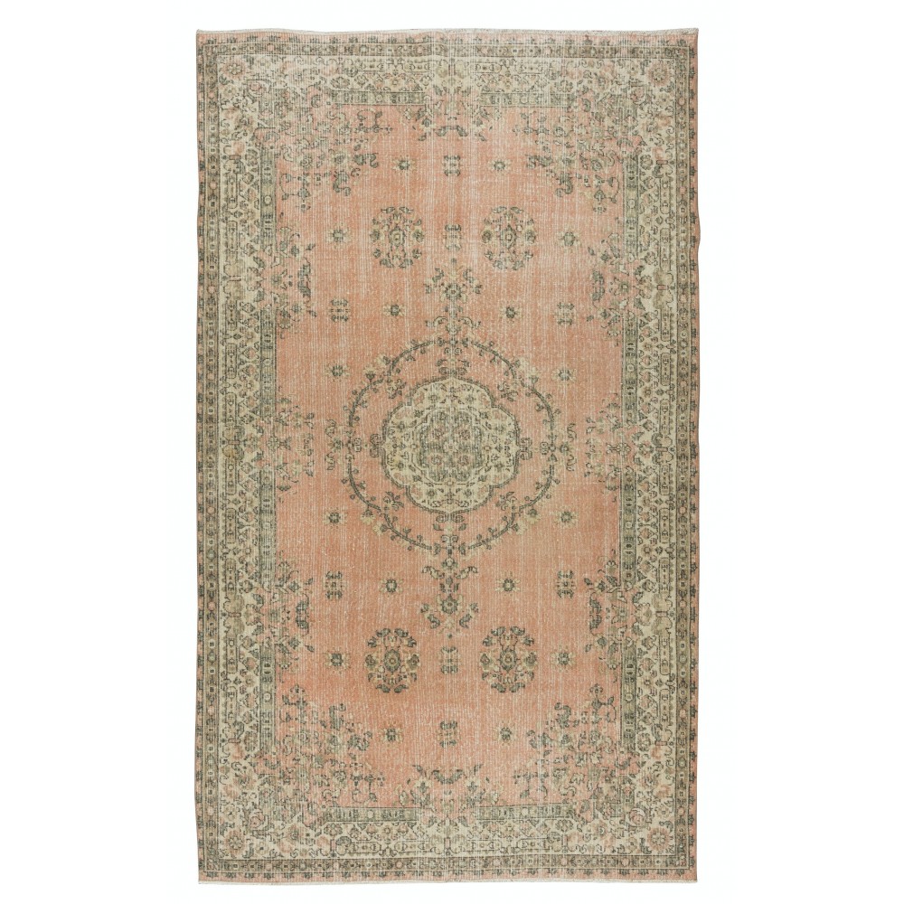 Vintage Handmade Medallion Design Anatolian Rug in Red, Beige and Green