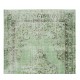 Green Over-Dyed Floor Rug, Hand Knotted Turkish Vintage Wool Carpet for Modern Interiors