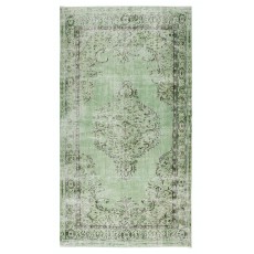 Green Over-Dyed Floor Rug, Hand Knotted Turkish Vintage Wool Carpet for Modern Interiors