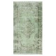 Green Over-Dyed Floor Rug, Hand Knotted Turkish Vintage Wool Carpet for Modern Interiors