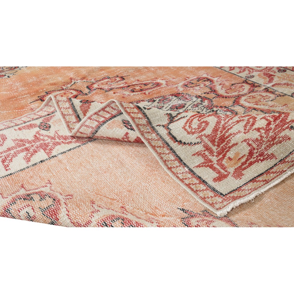 Hand Knotted Orange Overdyed Rug, Vintage Authentic Wool Carpet From Turkey