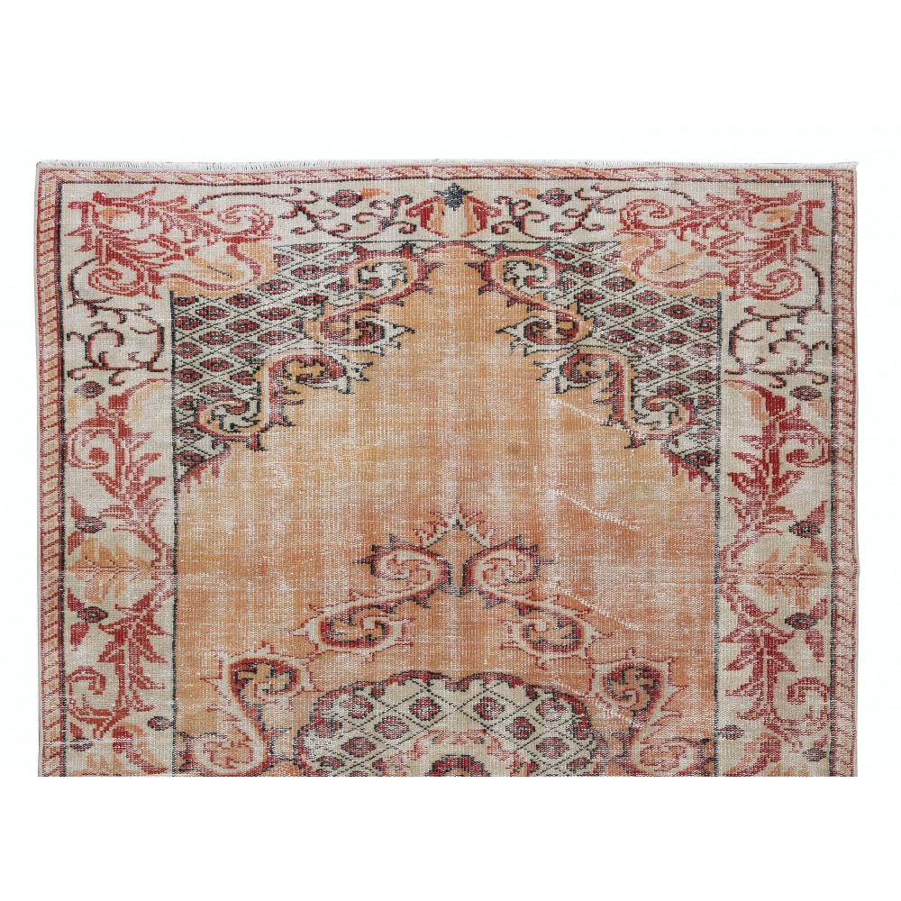 Hand Knotted Orange Overdyed Rug, Vintage Authentic Wool Carpet From Turkey
