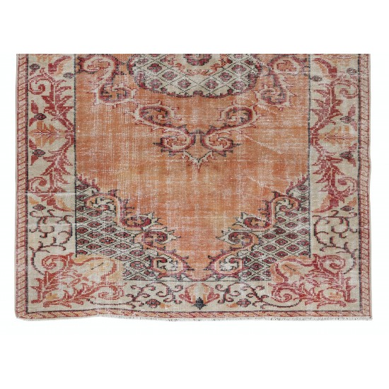 Hand Knotted Orange Overdyed Rug, Vintage Authentic Wool Carpet From Turkey Hand Knotted Orange Overdyed Rug, Vintage Authentic Wool Carpet From Turkey