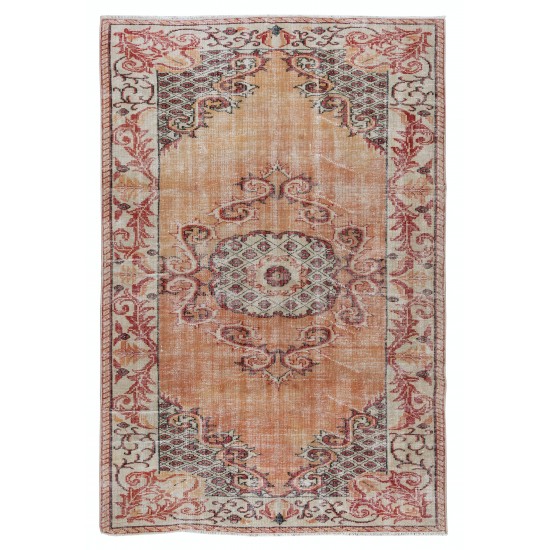 Hand Knotted Orange Overdyed Rug, Vintage Authentic Wool Carpet From Turkey Hand Knotted Orange Overdyed Rug, Vintage Authentic Wool Carpet From Turkey