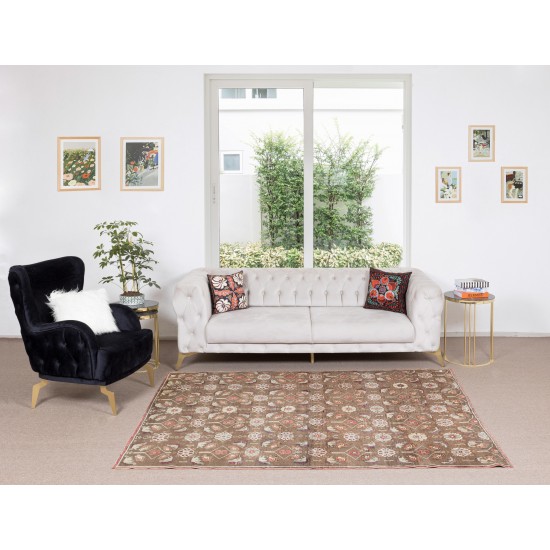 Authentic Floral Pattern Vintage Hand Knotted Anatolian Area Rug, Home Decor Wool Carpet Authentic Floral Pattern Vintage Hand Knotted Anatolian Area Rug, Home Decor Wool Carpet