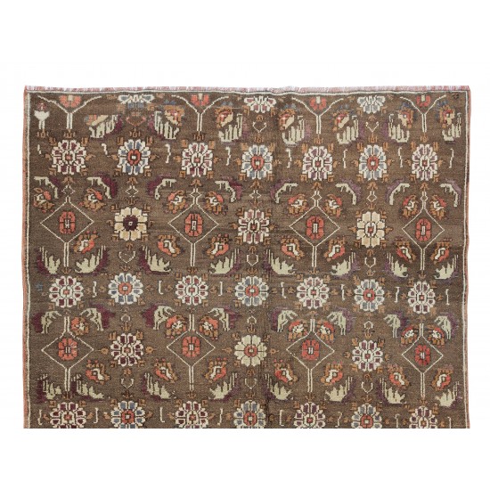 Authentic Floral Pattern Vintage Hand Knotted Anatolian Area Rug, Home Decor Wool Carpet Authentic Floral Pattern Vintage Hand Knotted Anatolian Area Rug, Home Decor Wool Carpet