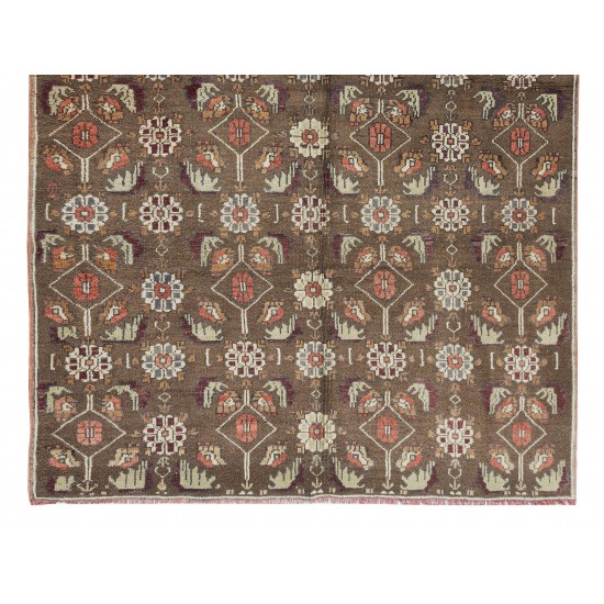 Authentic Floral Pattern Vintage Hand Knotted Anatolian Area Rug, Home Decor Wool Carpet