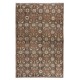 Vintage Handmade Floral Patterned Turkish Area Rug in Brown Color. 100% Wool