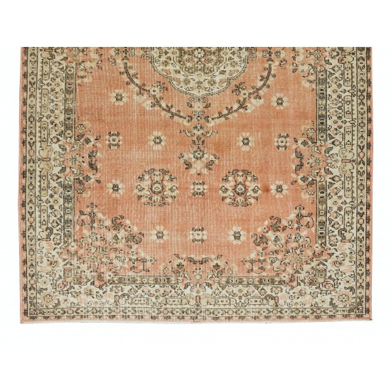 Hand-Knotted Vintage Turkish Rug in Red & Beige, Medallion Design Carpet