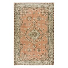 Hand-Knotted Vintage Turkish Rug in Red & Beige, Medallion Design Carpet