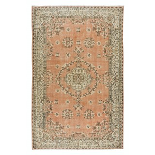 Hand-Knotted Vintage Turkish Rug in Red & Beige, Medallion Design Carpet