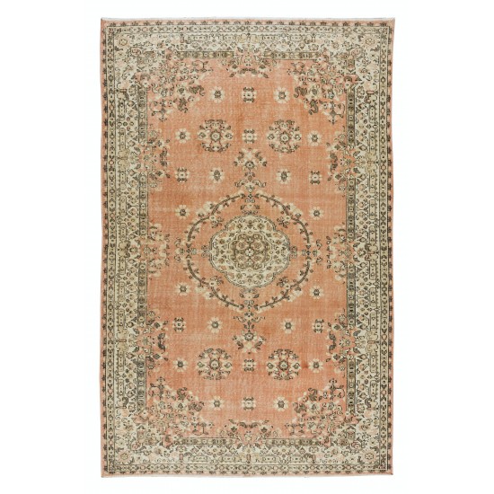 Hand-Knotted Vintage Turkish Rug in Red & Beige, Medallion Design Carpet Hand-Knotted Vintage Turkish Rug in Red & Beige, Medallion Design Carpet