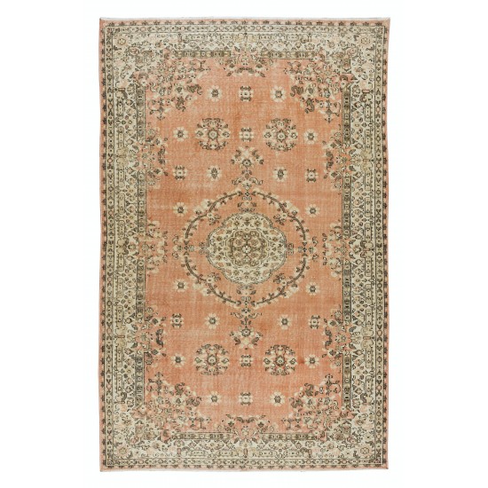 Hand-Knotted Vintage Turkish Rug in Red & Beige, Medallion Design Carpet