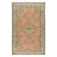 Hand-Knotted Vintage Turkish Rug in Red & Beige, Medallion Design Carpet