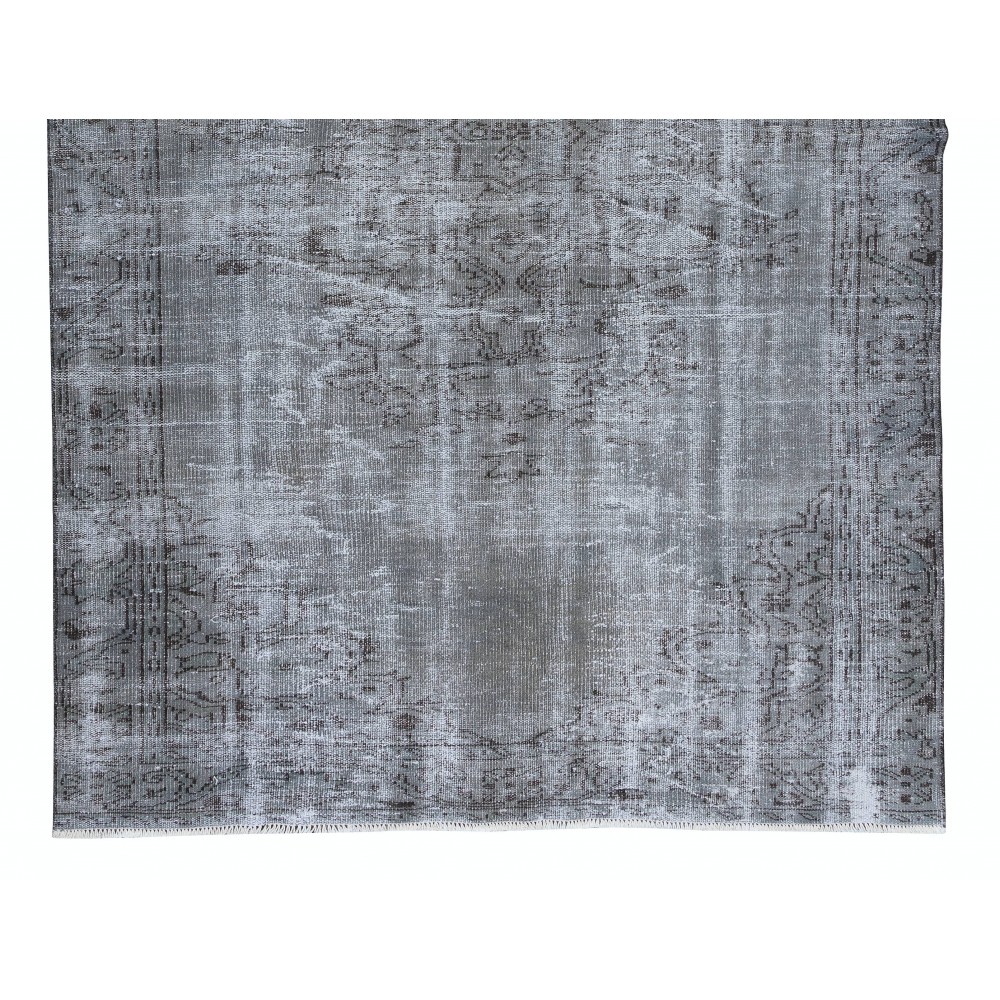 Vintage Rug Over-Dyed in Gray with Medallion Design, Handmade in Turkey