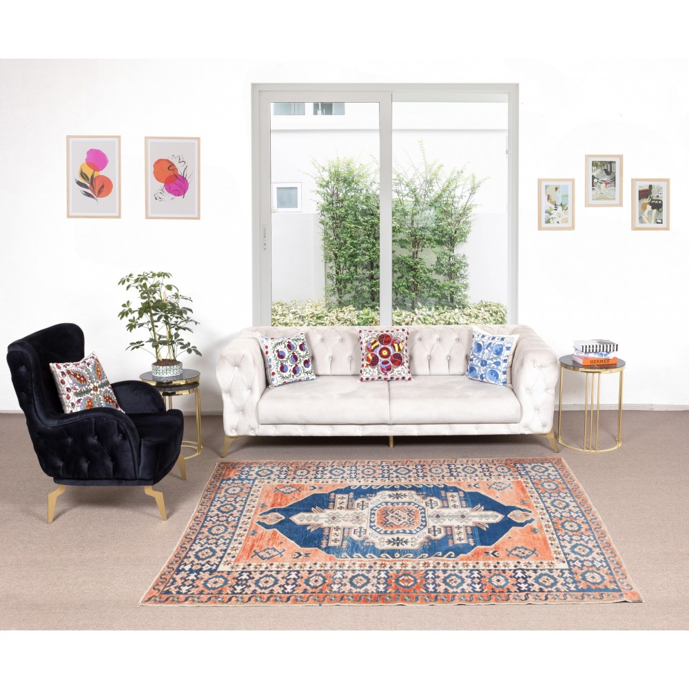 Hand-Made Turkish Rug, Geometric Pattern Carpet, 100% Wool
