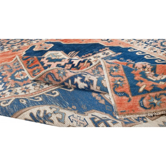 Hand-Made Turkish Wool Rug, Mid-Century Geometric Pattern Carpet Hand-Made Turkish Wool Rug, Mid-Century Geometric Pattern Carpet