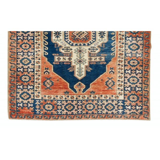 Hand-Made Turkish Wool Rug, Mid-Century Geometric Pattern Carpet