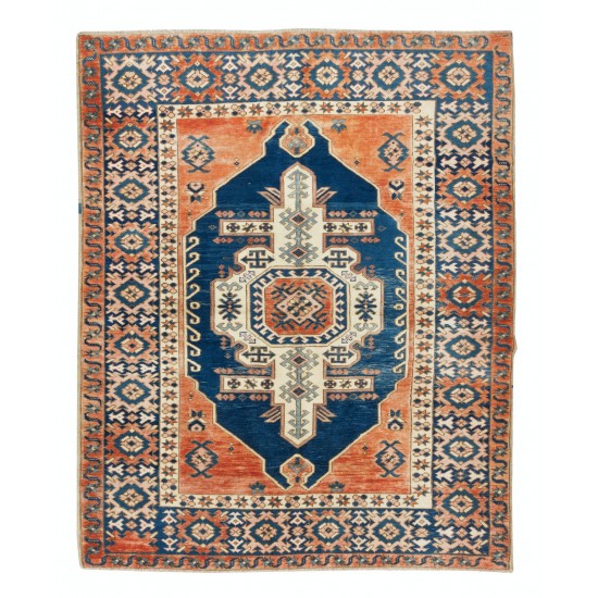 Hand-Made Turkish Wool Rug, Mid-Century Geometric Pattern Carpet