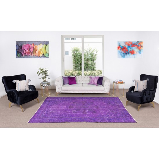 Contemporary Handmade Turkish Rug Over-Dyed in Purple, Vintage Floor Covering