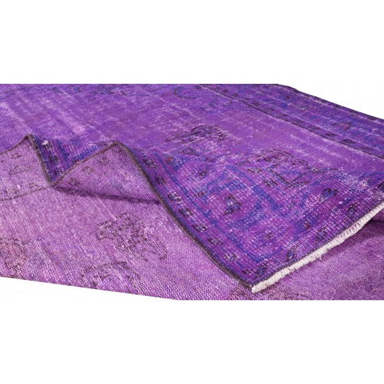 Contemporary Handmade Turkish Rug Over-Dyed in Purple, Vintage Floor Covering