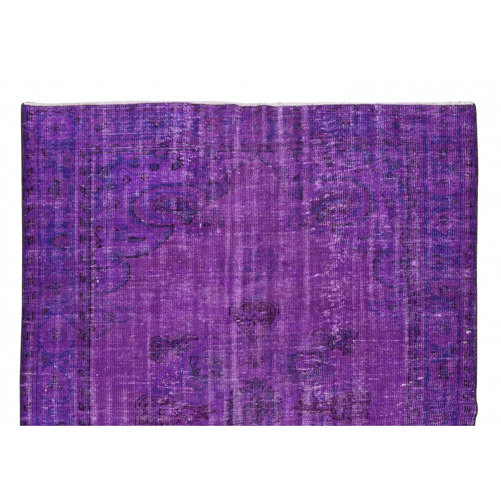 Contemporary Handmade Turkish Rug Over-Dyed in Purple, Vintage Floor Covering