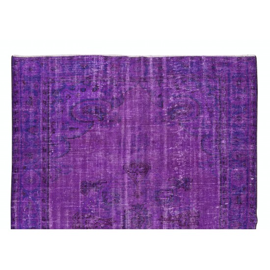 Contemporary Handmade Turkish Rug Over-Dyed in Purple, Vintage Floor Covering