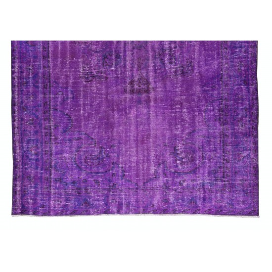 Contemporary Handmade Turkish Rug Over-Dyed in Purple, Vintage Floor Covering