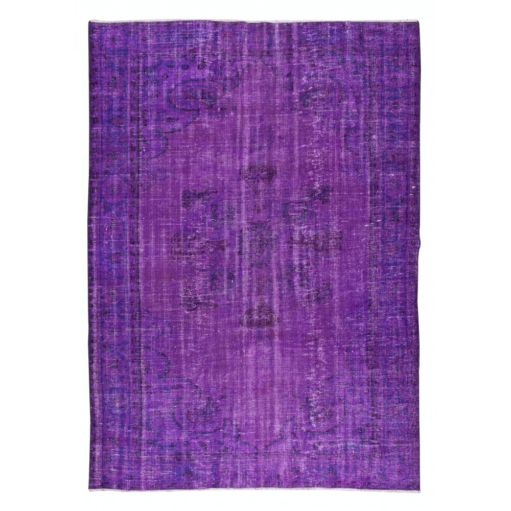 Contemporary Handmade Turkish Rug Over-Dyed in Purple, Vintage Floor Covering