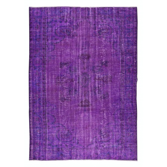 Contemporary Handmade Turkish Rug Over-Dyed in Purple, Vintage Floor Covering