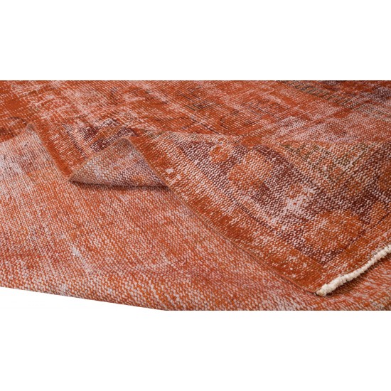 Handmade Turkish Vintage Rug Over-Dyed in Orange Color for Modern Interiors Handmade Turkish Vintage Rug Over-Dyed in Orange Color for Modern Interiors