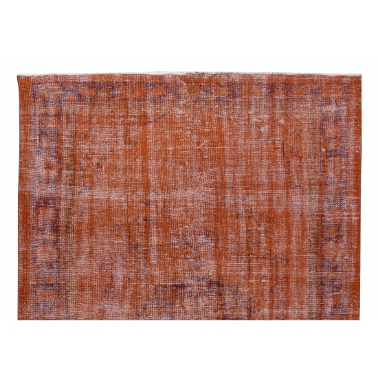 Handmade Turkish Vintage Rug Over-Dyed in Orange Color for Modern Interiors Handmade Turkish Vintage Rug Over-Dyed in Orange Color for Modern Interiors